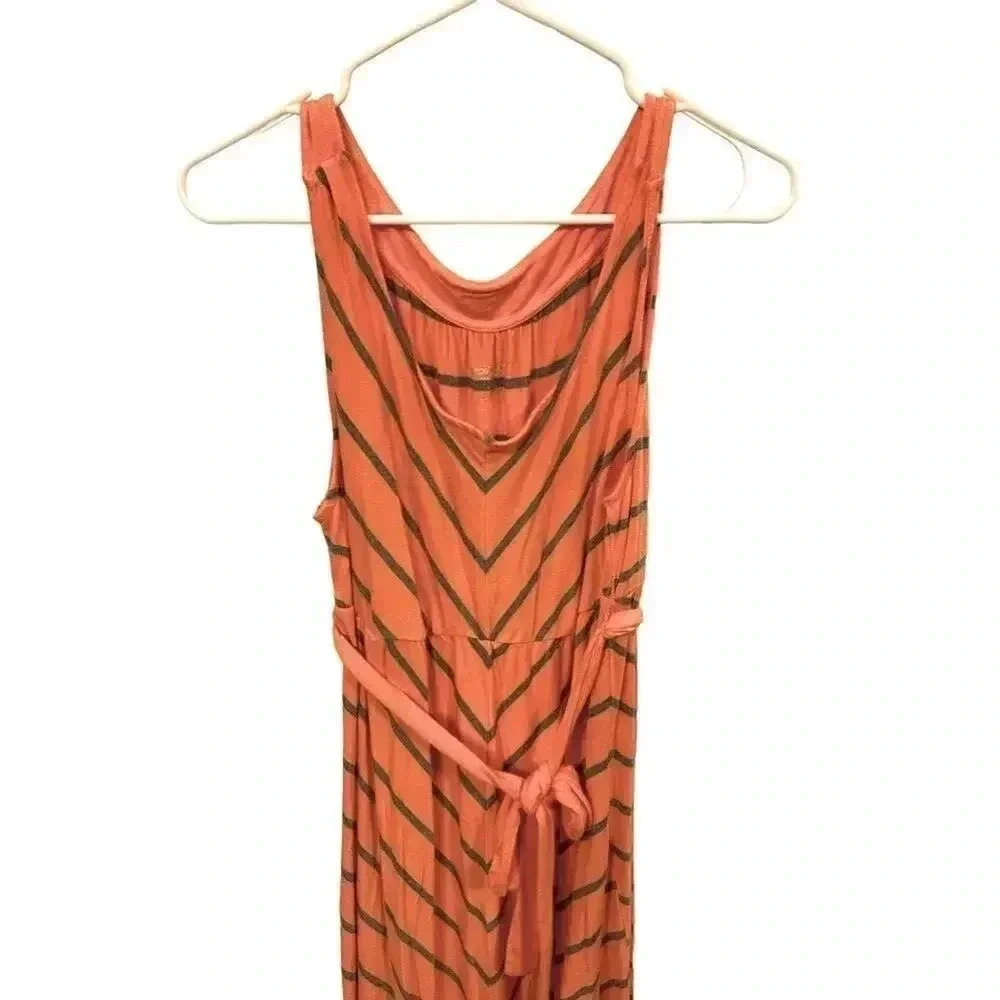 Liz Lange maternity belted orange and grey chevron patterned maxi dress‎